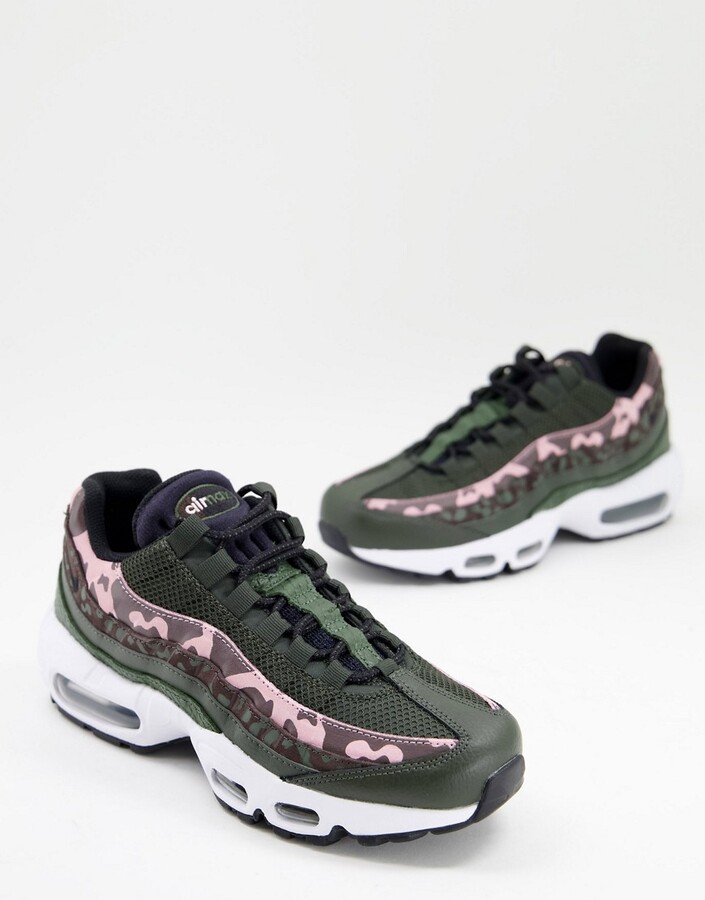 Nike Air Max 95 trainers in green and pink leopard print - ShopStyle