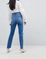 Thumbnail for your product : ASOS Design Farleigh High Waist Slim Mom Jeans With Knee Rips And Hook & Eye Leg Detail