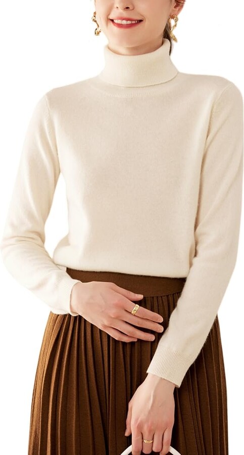 High Neck Ivory Spliced Roll Neck Knitted Top Valin Women 95