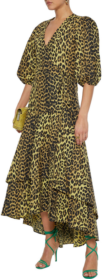 Ganni Bijou Leopard-print Cotton-poplin Wrap Midi Dress - ShopStyle
