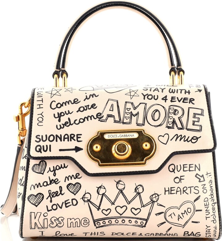 Dolce & Gabbana Welcome Top Handle Bag Printed Leather Small