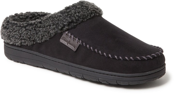 men's dearfoams microsuede whipstitch trim clog slippers