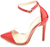 Thumbnail for your product : Charlotte Russe Ankle Strap Lucite Pointed Cap-Toe Pumps