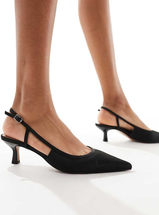 ASOS DESIGN Strut slingback kitten heeled shoes in black ShopStyle
