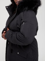 Thumbnail for your product : V By Very Curve Longline Faux Fur Trim Parka - Black