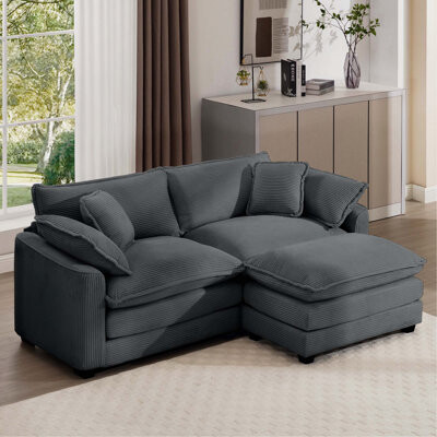 George Oliver Corduroy Two-Seater Sofa With 1 Footrest