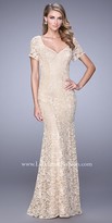 Thumbnail for your product : La Femme All Over Lace Modest Short Sleeve Evening Dress
