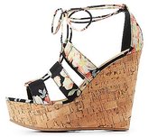 Thumbnail for your product : Charlotte Russe Bamboo Floral Lace-Up Wedge Sandals
