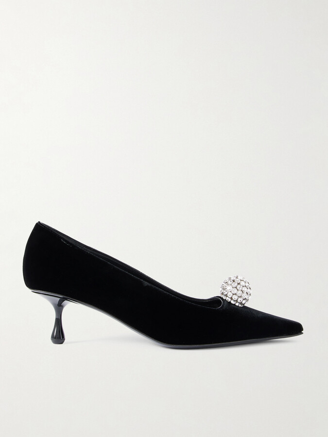 Jimmy Choo Orb 50 Crystal-embellished Velvet Pumps - Black