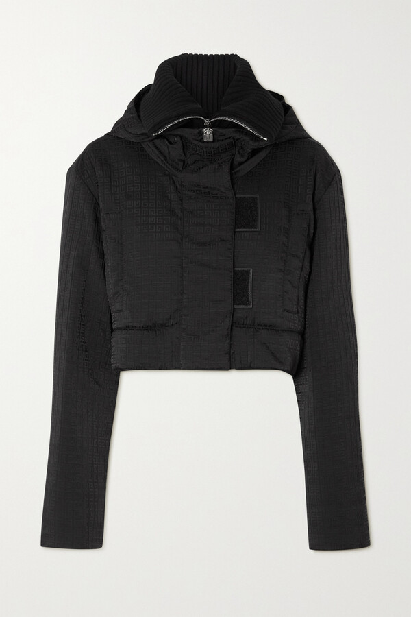 black cropped jacket with hood