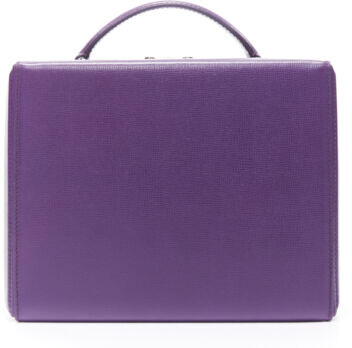 Mark cross large grace purple leather silver hardware lock structured vanity bag