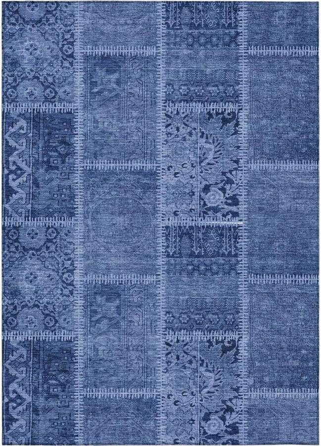 HomeRoots Navy Blue, Denim Blue 8 ft. x 10 ft. Woven Plaid Polyester Rectangle Indoor/Outdoor Area Rug