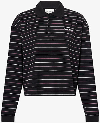 Carhartt Work In Progress Womens Mabel Stripe Black Mabel Striped Cotton Polo Top L
