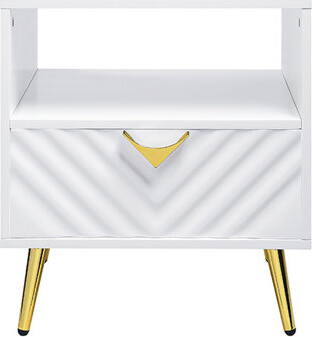 Everly Quinn End Table with 1 Storage Drawer and Metal Legs, White High Gloss