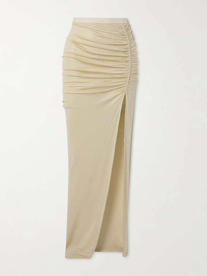 Rick Owens Svita Gathered Stretch-satin Maxi Skirt - Neutrals