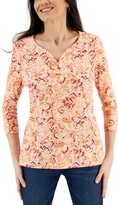 Thumbnail for your product : Karen Scott Women's Printed 3/4 Sleeve Knit Henley Top, Created for Macy's