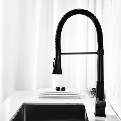 Latitude Run Stainless Steel Kitchen Faucet With Pull Down  Matte Black Exterior Finish Rust- Layer 360 Rotating Nozzle For Effortless Water Access Spray Exter