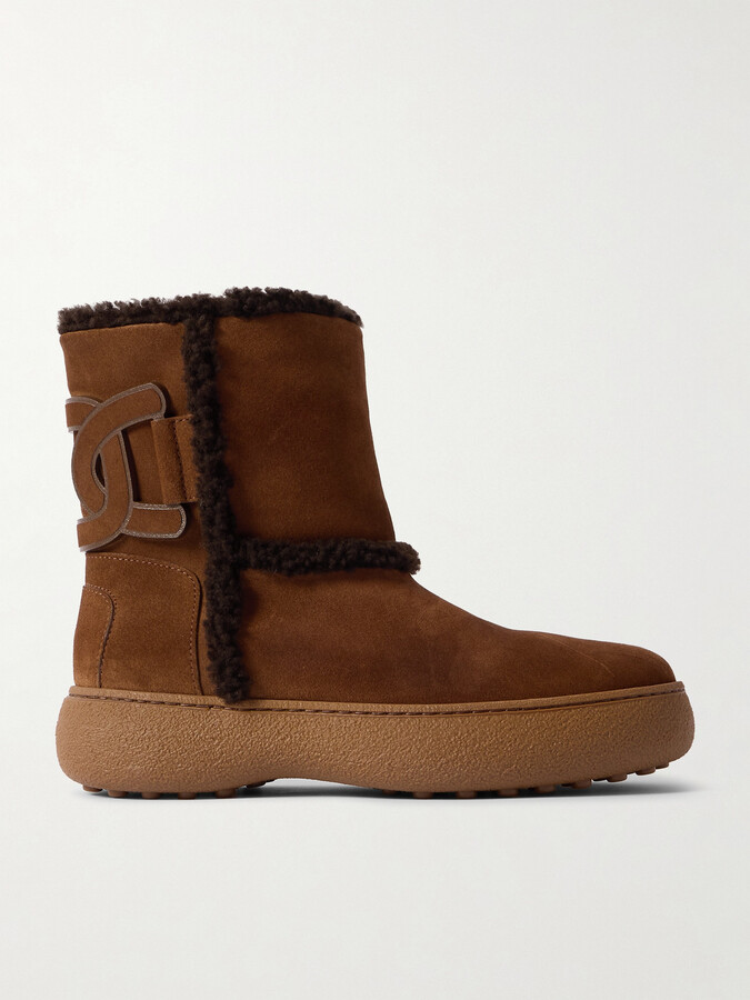 Tod's Shearling-lined Leather-trimmed Suede Ankle Boots - Brown