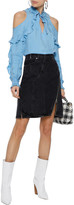 Thumbnail for your product : Sandro Rise Cold-shoulder Ruffled Satin-twill Blouse