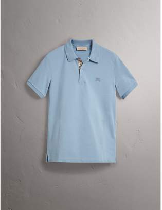 Burberry Print Trim Cotton Piqué Polo Shirt