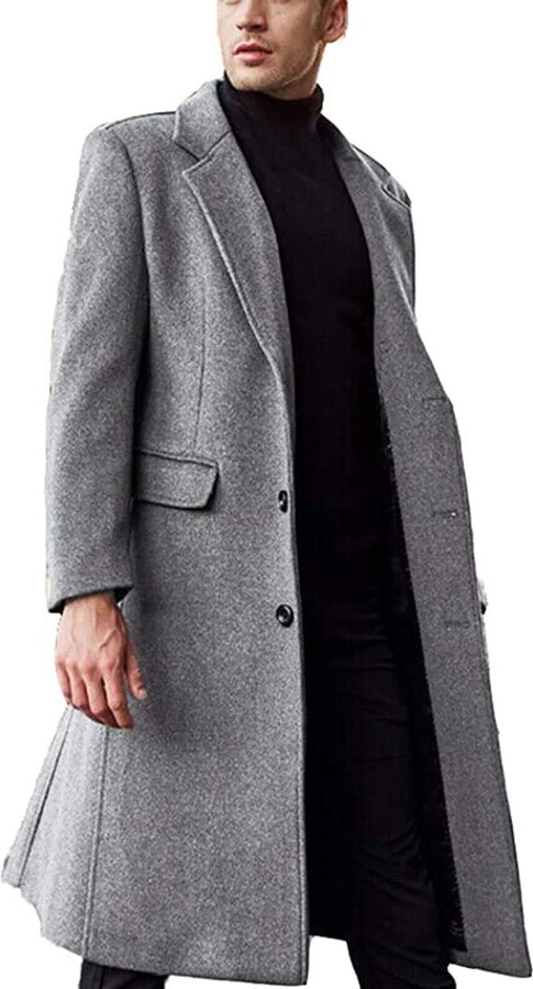 Wool Overcoat Long Pea Coat, Mens Grey Peacoat Slim Fit