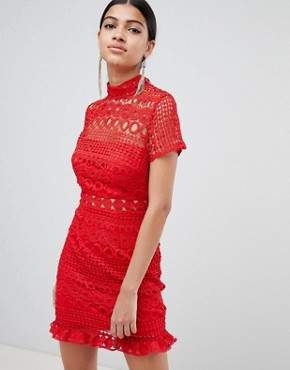Love Triangle crochet lace high neck mini dress