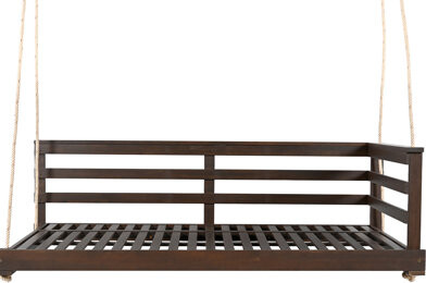 Outdoor Wood Hanging Swing Bed, Four Hemp Ropes, 350Lbs Weight Limit, Open For Garden And Patio Bed Outdoor, 96-Inch Capacity, Design Backyard