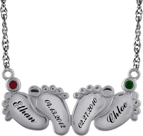 Zales Mother's Birthstone Baby Feet Necklace (2 Stones and 4 Lines)
