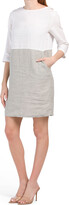 Thumbnail for your product : Tahari Linen Color Block Three-quarter Sleeve Button Back Mini Dress