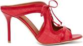 Thumbnail for your product : Malone Souliers Soraya Leather-trimmed Raffia Mules - Womens - Red