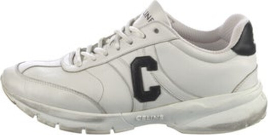 Celine Leather Low Top Sneakers White Round-Toes Lace-Up Closure at Uppers Designer