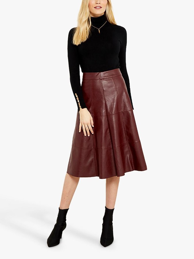 Sosandar Leather Look Panelled Midi Skirt, Burgundy - ShopStyle