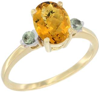 Gabriella Gold 14K Yellow Gold Natural Whisky Quartz Ring Oval 9x7 mm Green Sapphire Accent, size 9.5