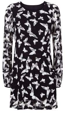 Yumi Black Lace Butterfly Print Tunic Dress
