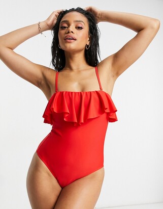 New Look lift & shape frill swimsuit in red