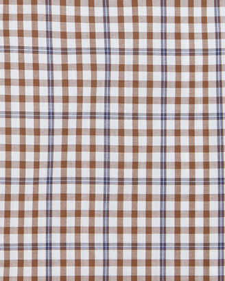 Isaia Windowpane-Check Woven Dress Shirt, Brown