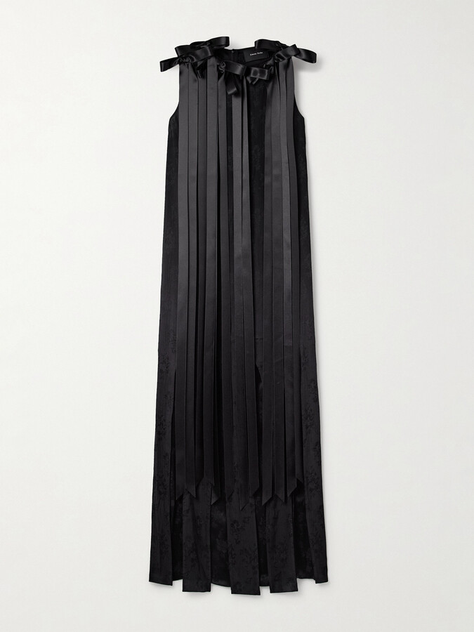 Simone Rocha Bow-detailed Satin-trimmed Crepon-jacquard Midi Dress - Black