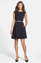 Thumbnail for your product : Eliza J Cutout Back Belted Ponte Knit Fit & Flare Dress (Online Only)