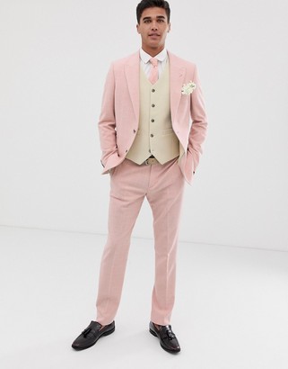 ASOS DESIGN wedding slim suit trousers in pink wool blend check