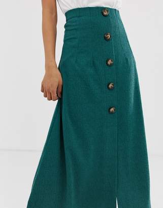 ASOS Tall DESIGN Tall textured midi skirt with button front