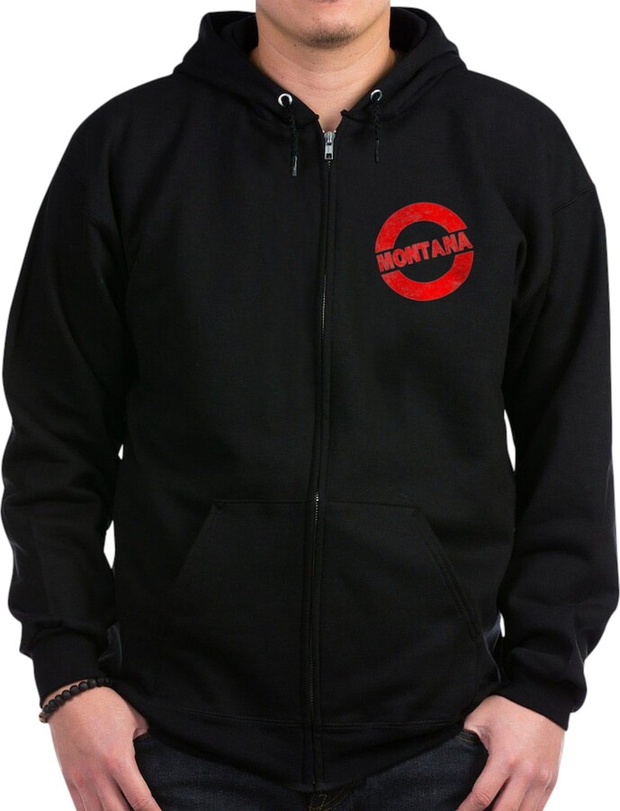 CafePress Rubber Ink Stamp Montana Sweatshirt Men's Dark Zip-Up Hoodie Sweatshirt Black