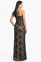Thumbnail for your product : La Femme Strapless Lace Overlay Column Gown