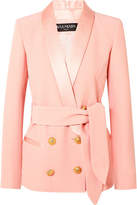 Balmain - Belted Double-breasted Crepe Blazer - Baby pink