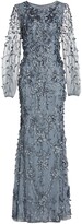 Thumbnail for your product : Theia Floral Appliqué Illusion Sleeve Gown