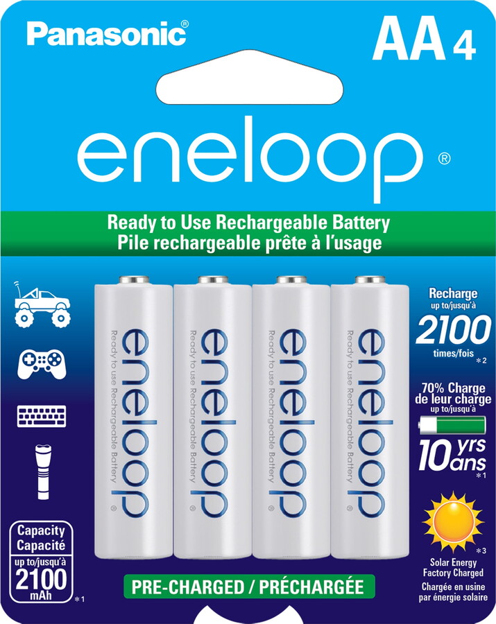 Panasonic Eneloop BK-3MCCA4BA Pre-Charged Nickel Metal Hydride AA Rechargeable Batteries, 4-Battery Pack