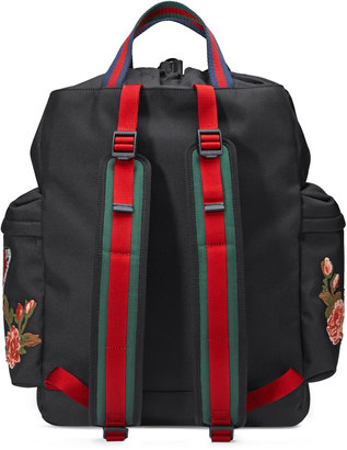 Gucci Embroidered Drawstring Backpack, Black
