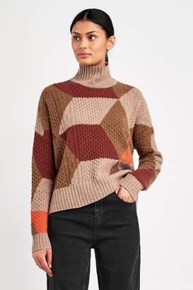 Whistles Womens Multi Cable Intarsia Colourblock Wool Knit Jumper - Red