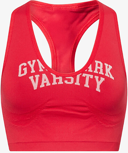 Gymshark Womens Red Lift Varsity Logo-Print Sports Bra L