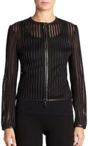 Thumbnail for your product : Ralph Lauren Black Label Striped Leather-Trim Jacket