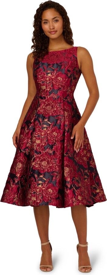 Adrianna Papell Women's Boat Neck Midi Dress
